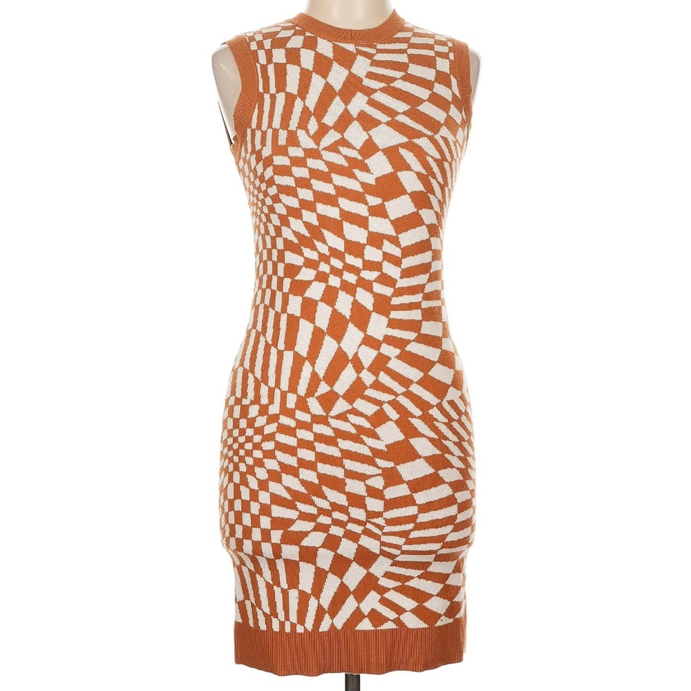 Geometric Patterned Sleeveless Dress - Orange and White